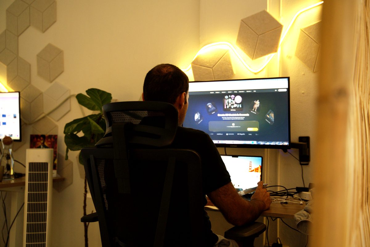 Desks with monitors on the third floor